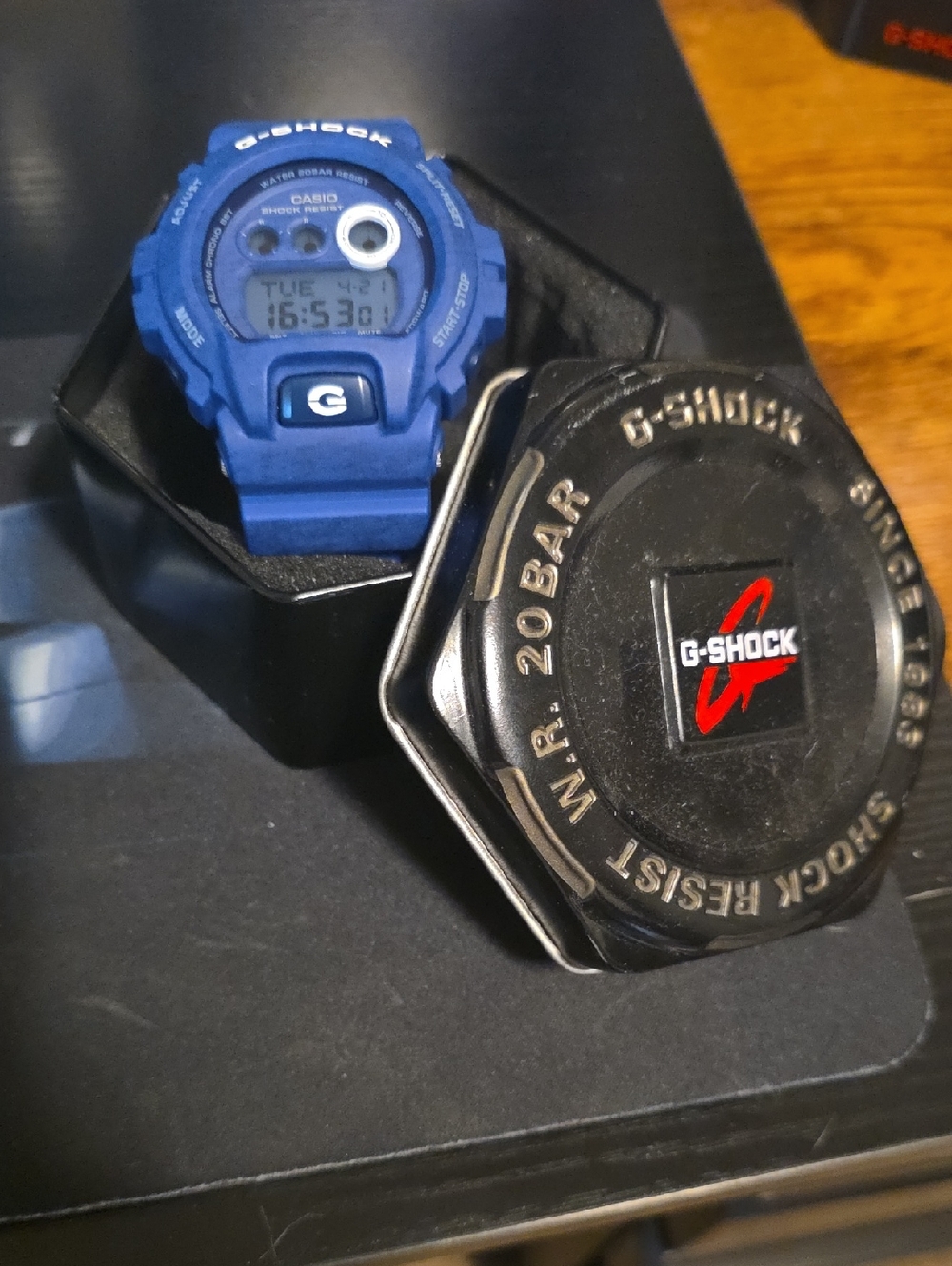 Casio G-Shock Blue Digital Sports Watch with Black Tin Case